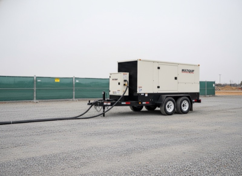 Multiquip WhisperWatt DCA70 50+ kW towable diesel generator on construction site